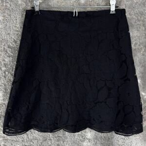 Monteau Size L Floral Lace A Line Mini Skirt Black Lined Zip Casual Cotton Blend
